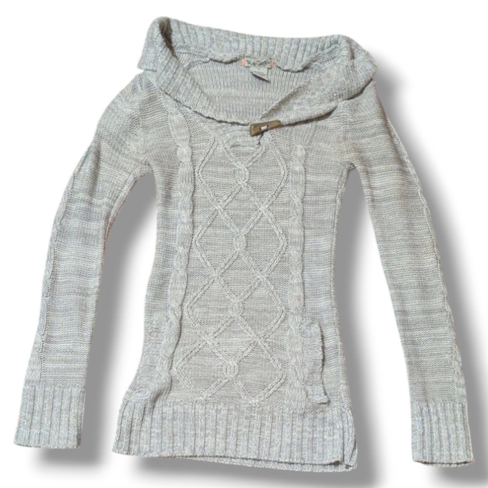 Love Change Gray Cable Knit Cowl Neck Sweater - Small - Cozy Fall & Winter Vibes
